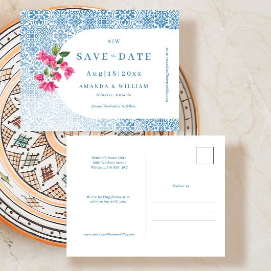 Mediterranes Fliesenmuster Save the Date Postkarte