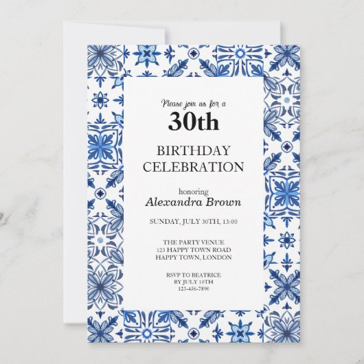 Mediterranes Fliesenrahmen 30. Geburtstag Foto Par Einladung (Vorderseite)