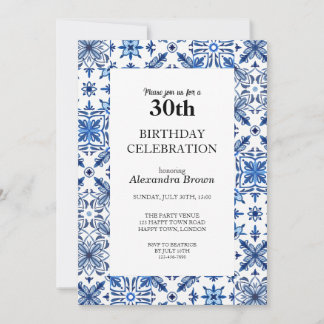 Mediterranes Fliesenrahmen 30. Geburtstag Foto Par Einladung
