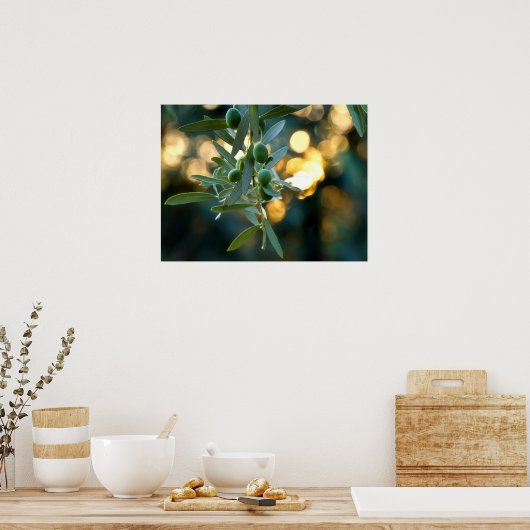 Mediterranes Gold; Oliven auf der Baumzweigung Poster (Küche)