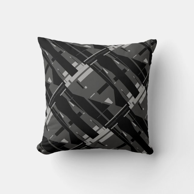 Mediterranes graues Holzkohle Schwarzes Diagonal-M Kissen (Vorderseite)