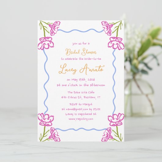 Mediterranes handgezeichnetes weißes Brautparty Einladung (Stehend Vorderseite)