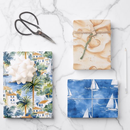 Mediterranes Herz-Sand-Brautparty Geschenkpapier Set (Vorderseite)