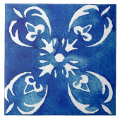 Mediterranes, lebendiges blaues Aquarellbild Fliese (Vorderseite)