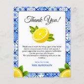 Mediterranes Lemon Brautparty Danke Karte (Vorderseite)