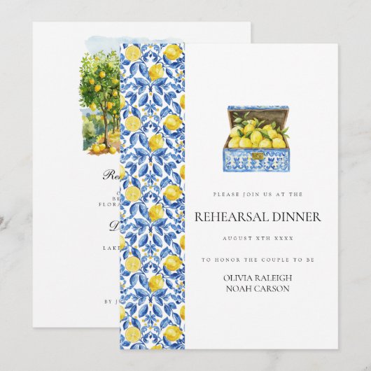 Mediterranes Lemon Probe Abendessen Einladung (Vorne/Hinten)