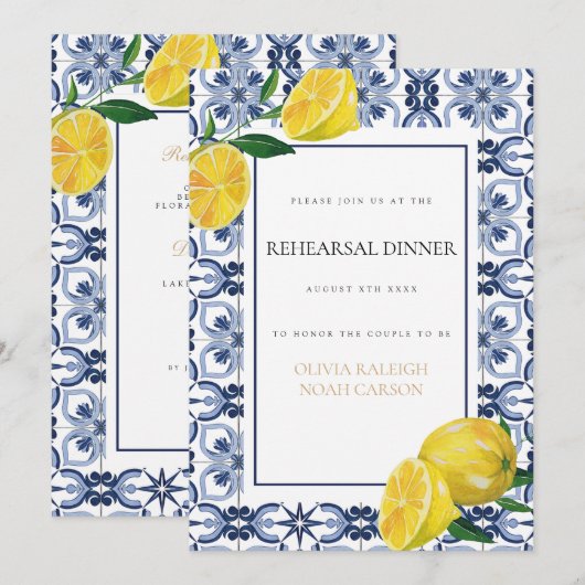 Mediterranes Lemon Probe Abendessen Einladung (Vorne/Hinten)
