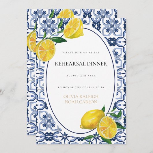 Mediterranes Lemon Probe Abendessen Einladung (Vorne/Hinten)