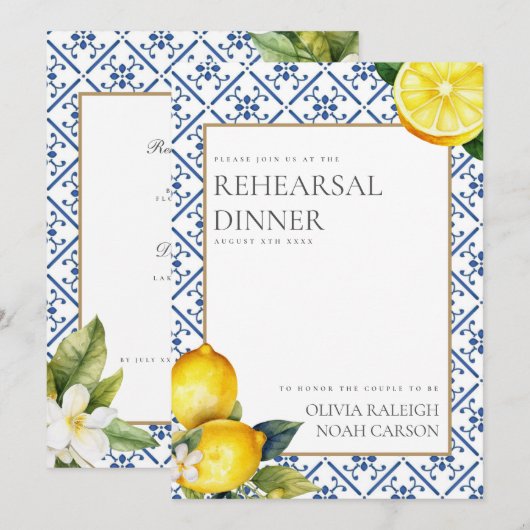 Mediterranes Lemon Probe Abendessen Einladung (Vorne/Hinten)