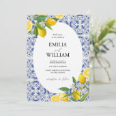 Mediterranes Lemon Wedding Foto Einladung (Stehend Vorderseite)