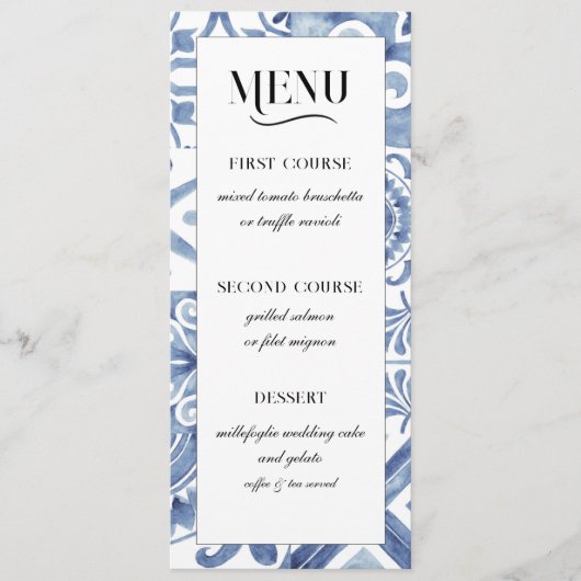 Mediterranes Menü "Blue Tile" Menükarte (Vorderseite)