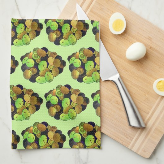 Mediterranes Schwarzes Grün gemischte Oliven Griec Geschirrtuch (Viertel Falte)