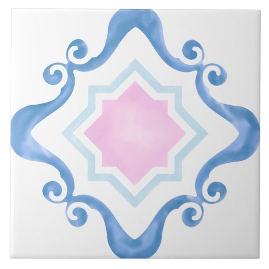 Mediterranes Star Pink und Blues Keramik Tile Fliese (Vorderseite)