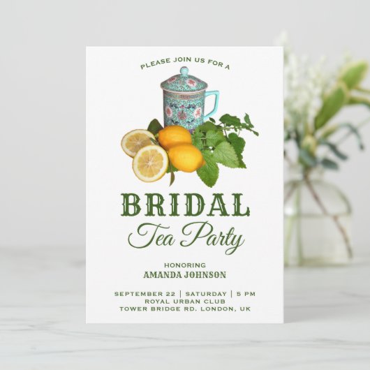 Mediterranes Tea-Party Brautparty Einladung (Stehend Vorderseite)