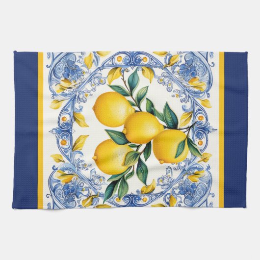 Mediterranes Tile Lemon Bouquet Geschirrtuch (Horizontal)