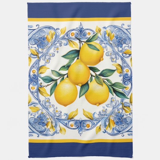 Mediterranes Tile Lemon Bouquet Geschirrtuch