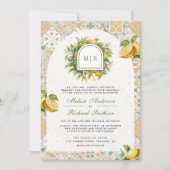 Mediterranes Tile Lemon QR Code Foto Hochzeit Einladung (Vorderseite)