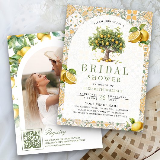 Mediterranes Tile Lemon Tree Arch Brautparty Einladung