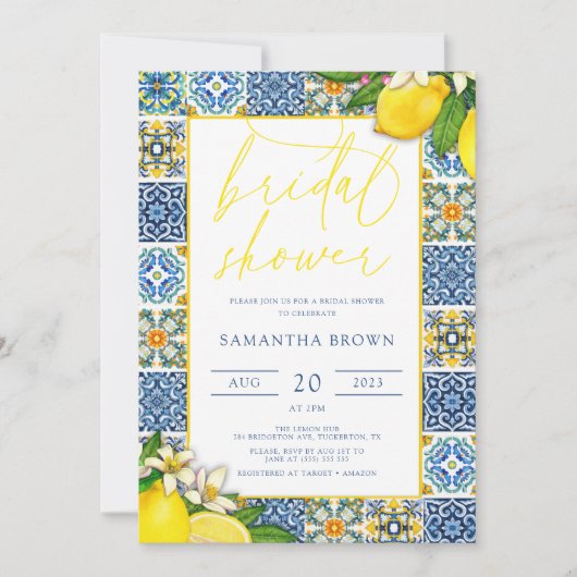 Mediterranes Tile & Lemons Chic Brautparty Einladung (Vorderseite)