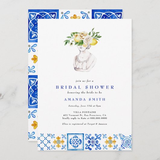 Mediterranes Tile Main Squeze Lemon Brautparty Einladung (Vorne/Hinten)