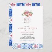 Mediterranes Tile Pink Floral Girl Brautparty Einladung (Vorne/Hinten)