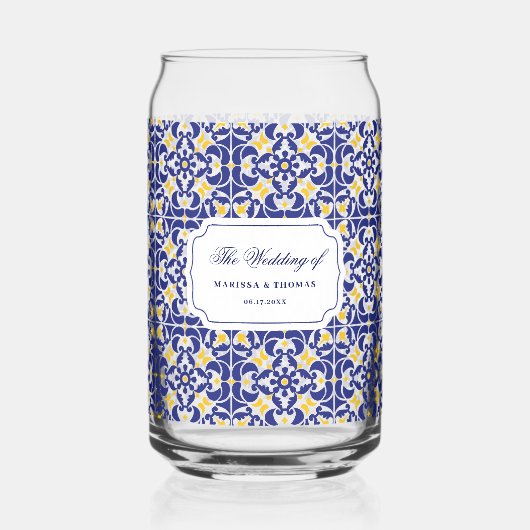 Mediterranes Tiles Blue & Yellow Wedding-Geschenk Dosenglas (Vorderseite)