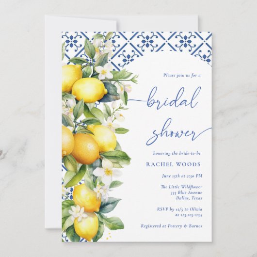 Mediterranes Zitronenmeer-Brautparty Einladung (Vorderseite)