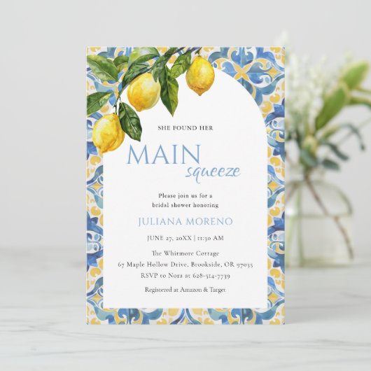 Mediterranes Zitronenmeer-Brautparty Einladung (Stehend Vorderseite)