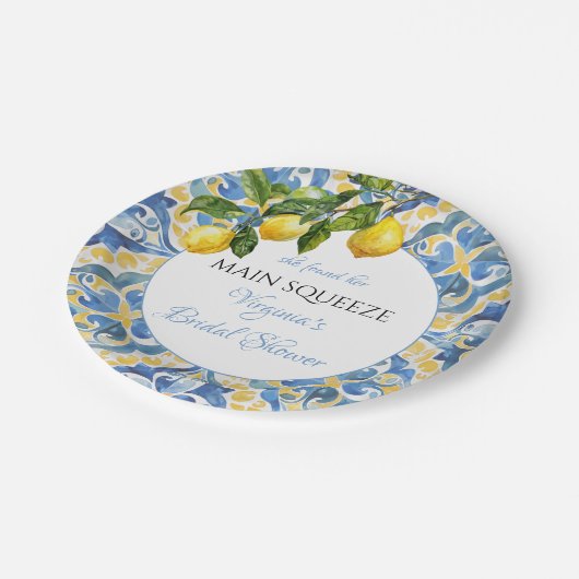 Mediterranes Zitronenmeer-Brautparty Pappteller (Schrägansicht)