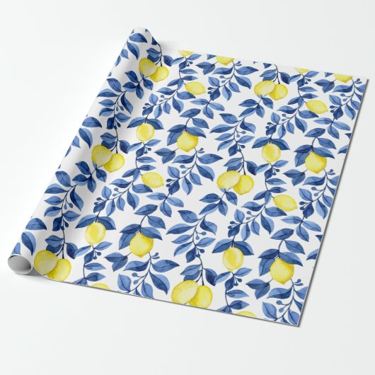 Mediterrenean Citrus Lemon pattern Geschenkpapier (Ungerollt)