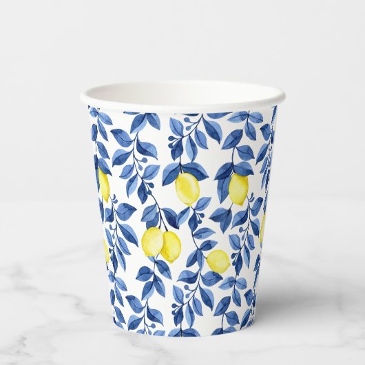 Mediterrenean Citrus Lemon pattern Pappbecher (Rückseite)