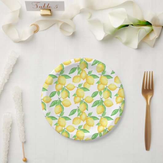Mediterrenean Citrus Lemon pattern Pappteller (Hochzeit)
