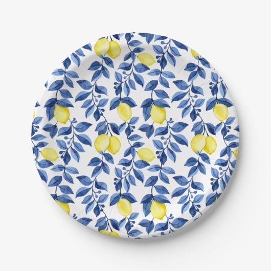 Mediterrenean Citrus Lemon pattern Pappteller (Vorderseite)