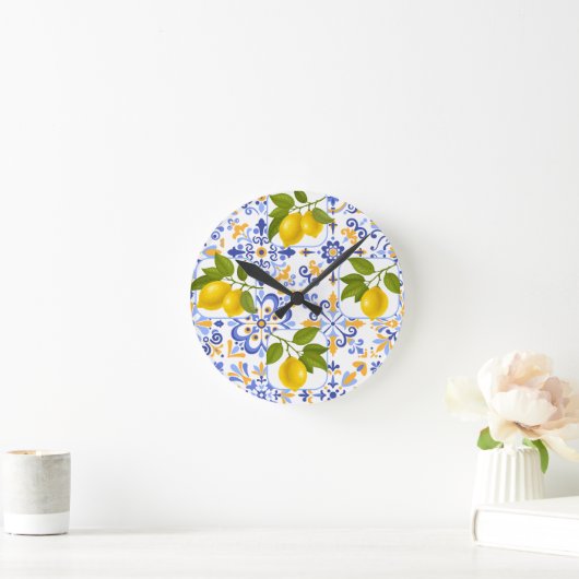 Mediterrenean Citrus Lemon pattern Runde Wanduhr (Zuhause)