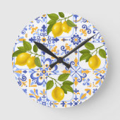 Mediterrenean Citrus Lemon pattern Runde Wanduhr (Vorderseite)