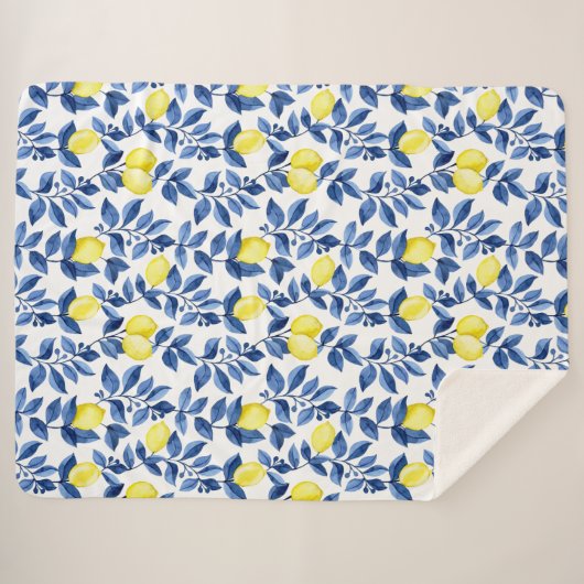 Mediterrenean Citrus Lemon pattern Sherpadecke (Vorderseite (Horizontal))