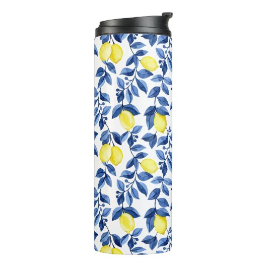 Mediterrenean Citrus Lemon pattern Thermosbecher (Nach links gedreht)