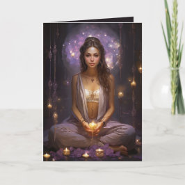 Meditieren des Yoga Girl, Kristalle Amethyst Gebur Karte