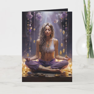 Meditieren des Yoga Girl, Kristalle Amethyst Gebur Karte
