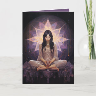 Meditieren des Yoga Girl, Kristalle Amethyst Gebur Karte