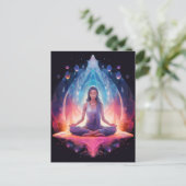 Meditieren des Yoga Girl, Kristalle Lebendige Farb Postkarte (Stehend Vorderseite)