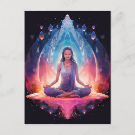 Meditieren des Yoga Girl, Kristalle Lebendige Farb Postkarte
