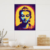 Meditieren von Buddha farbenfroher Pixelkunst Poster (Küche)