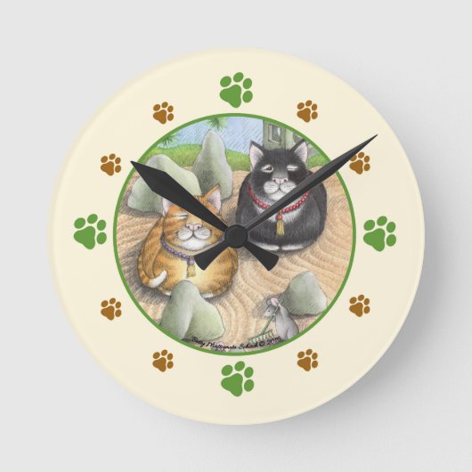 Meditieren von Katzen Zen-Uhr Runde Wanduhr (Vorderseite)