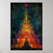 Meditieren von Yogi vor Chakra farbige Treppen Far Poster (Vorne)
