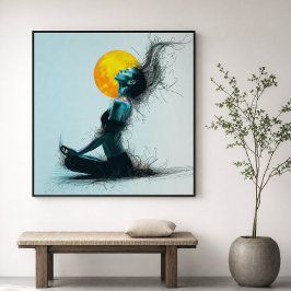 Meditierende Frau Golden Moon Yoga-Pose  Poster