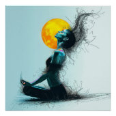 Meditierende Frau Golden Moon Yoga-Pose Poster (Vorderseite)