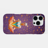 Meditierende Frau und Sternenhimmel lila iPhone Hülle (Rückseite (Horizontal))