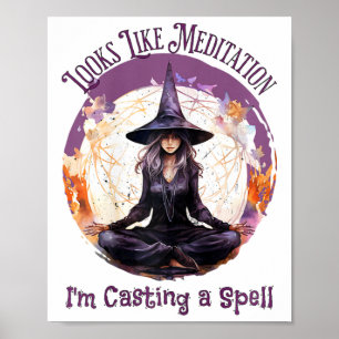 Meditierende Yoga-Hexe beim Zaubern, Halloween Poster