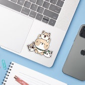 meditierende Zen-Katze mit Handprothese Aufkleber (Laptop mit iPhone)